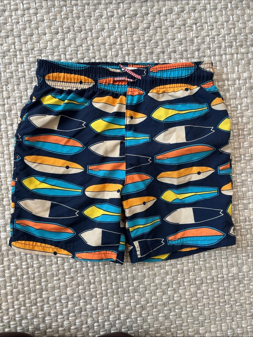 Appaman Navy Swim Trunks with Blue, Orange, Yellow, Cream Surfboards